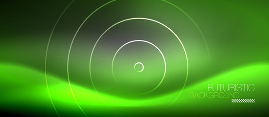 Neon circles abstract background, shiny lines