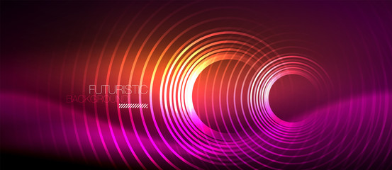 Neon glowing techno lines, hi-tech futuristic abstract background template with square shapes