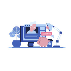 Obraz premium Vector vlog creator concept flat style illustration.