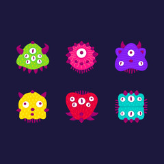 Flat cute cartoon monsters set. Isolated characters icons.