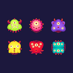 Cute cartoon monsters set. Isolated characters icons with gradients.