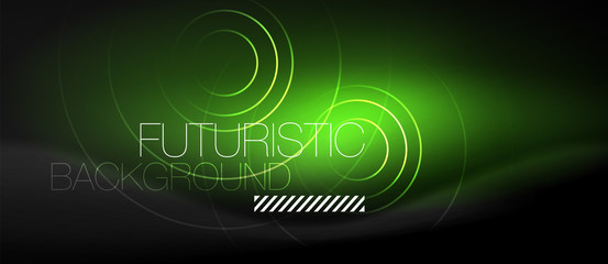 Dark abstract background with glowing neon circles