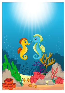 Seahorse in Beautiful Underwater World Cartoon