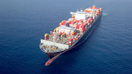 Large container ship at sea - Aerial image