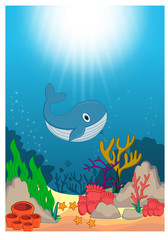 Fototapeta na wymiar whale in Beautiful Underwater World Cartoon