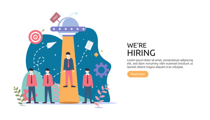 Fototapeta na wymiar online recruitment or Job hiring concept with tiny people character. select a resume process. agency interview. template for web landing page, banner, presentation, social media. Vector illustration
