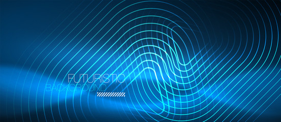 Neon glowing techno lines, hi-tech futuristic abstract background template with geometric shapes