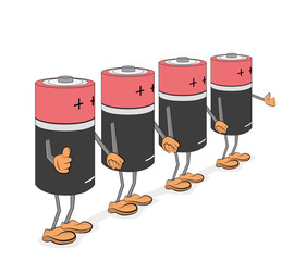 batteries in the form of little men go hand in hand. The concept of a constant lack of battery power. vector illustration.