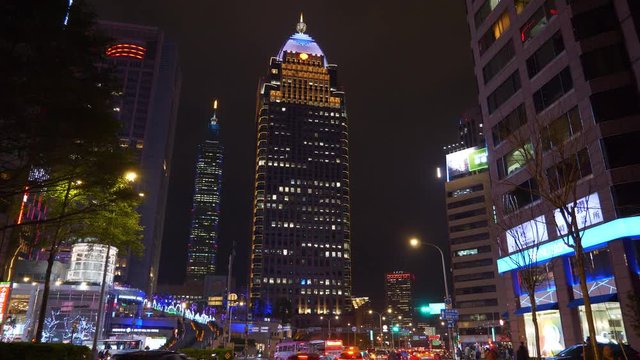 night time illuminated taipei city downtown center traffic street panorama 4k taiwan
