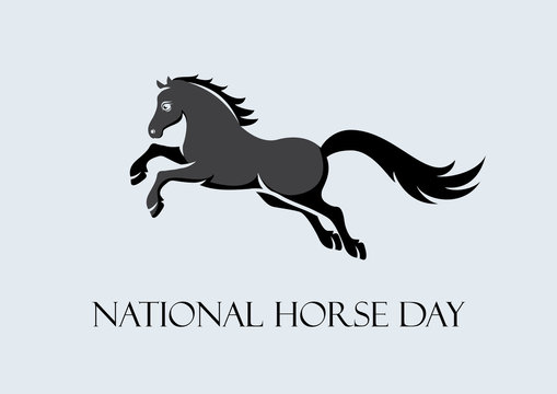 National Horse Day vector. Black horse on a gray background. Jumping horse vector illustration. Horse icon. Important day