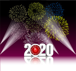 Happy New Year 2020 background with fireworks.