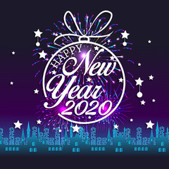 Happy New Year 2020 background with fireworks.