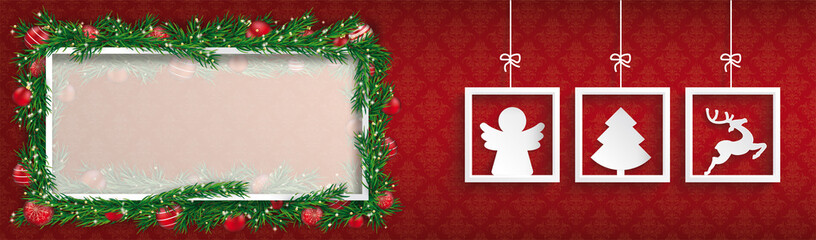 Red Ornaments 3 Frames Green Twigs Angel Header