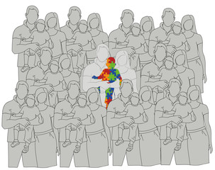 family with an autistic child compared to other families. World Autism Day. vector illustration.