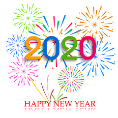 Happy New Year 2020 background with fireworks.