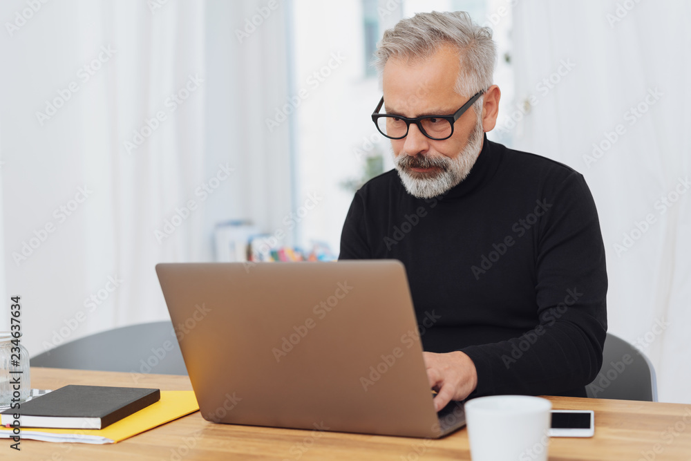 Wall mural Businessman working at his laptop computer