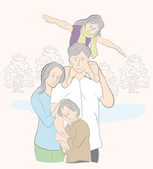 happy family on vacation. family day. parents with children. vector illustration.