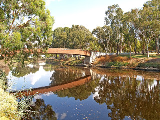 Obraz premium View of the pedestrian bridge through the Yarkon River. Tel Aviv, Israel