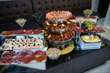 table with sea food. Snack for beer