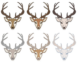 Deer head - stylization, different color options for your design. Vector illustration, isolated objects.