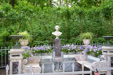 Peterhof. The lower Park. Benchmonument in memory of the great Princess Alexandra Nikolaevna
