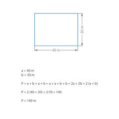 algebraic expression computing the perimeter of a rectangle blue gray rectangle solving an elementary algebraic problem