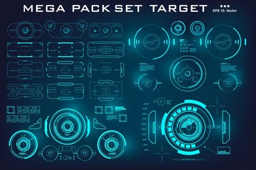 Mega pack set target. HUD futuristic blue user interface. Futuristic virtual graphic touch user interface.