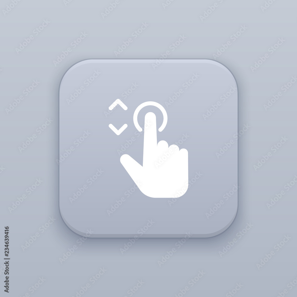 Poster touch up and down pressing gray vector button with white icon