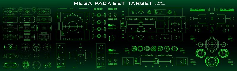 Mega pack set target. HUD futuristic green user interface. Futuristic virtual graphic touch user interface.