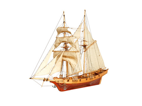 Model of a wooden sailing ship  isolated on white background