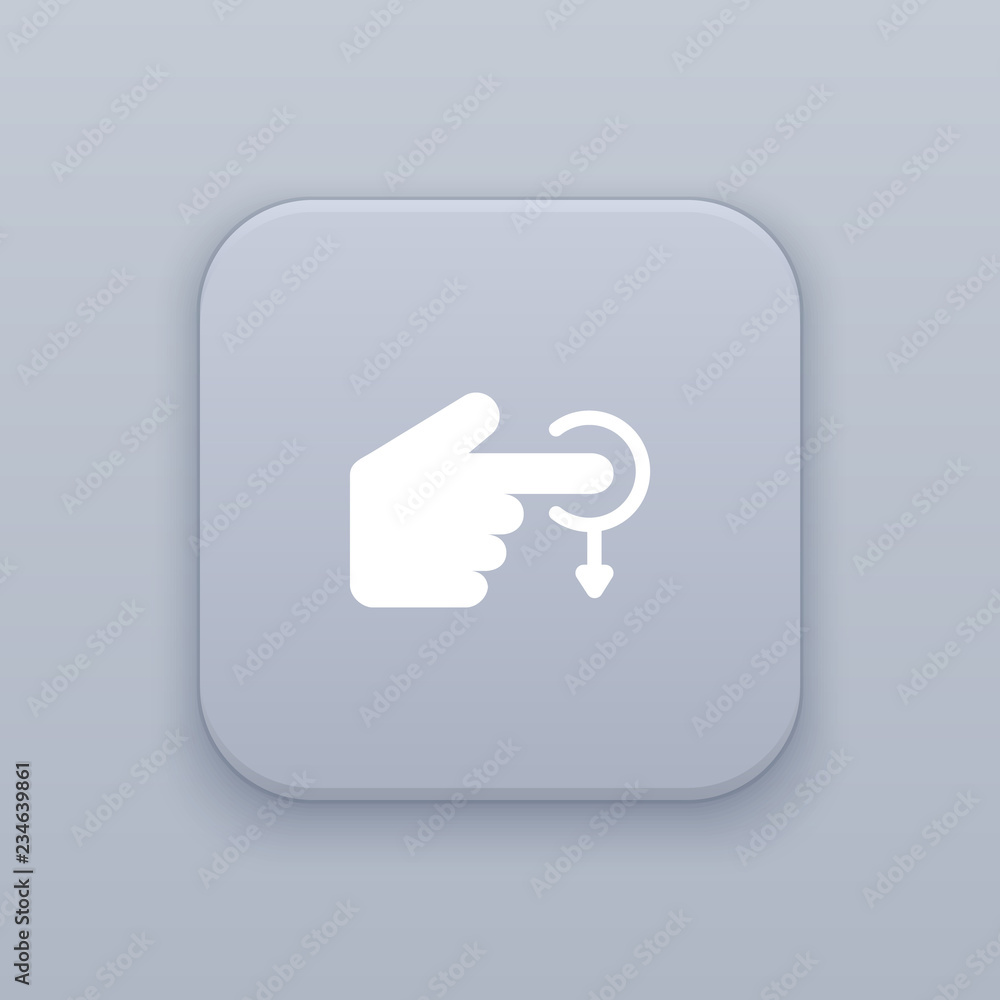 Poster gesture flipping down gray vector button with white icon