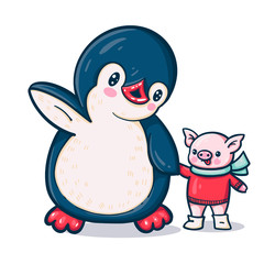 Penguin with pig
