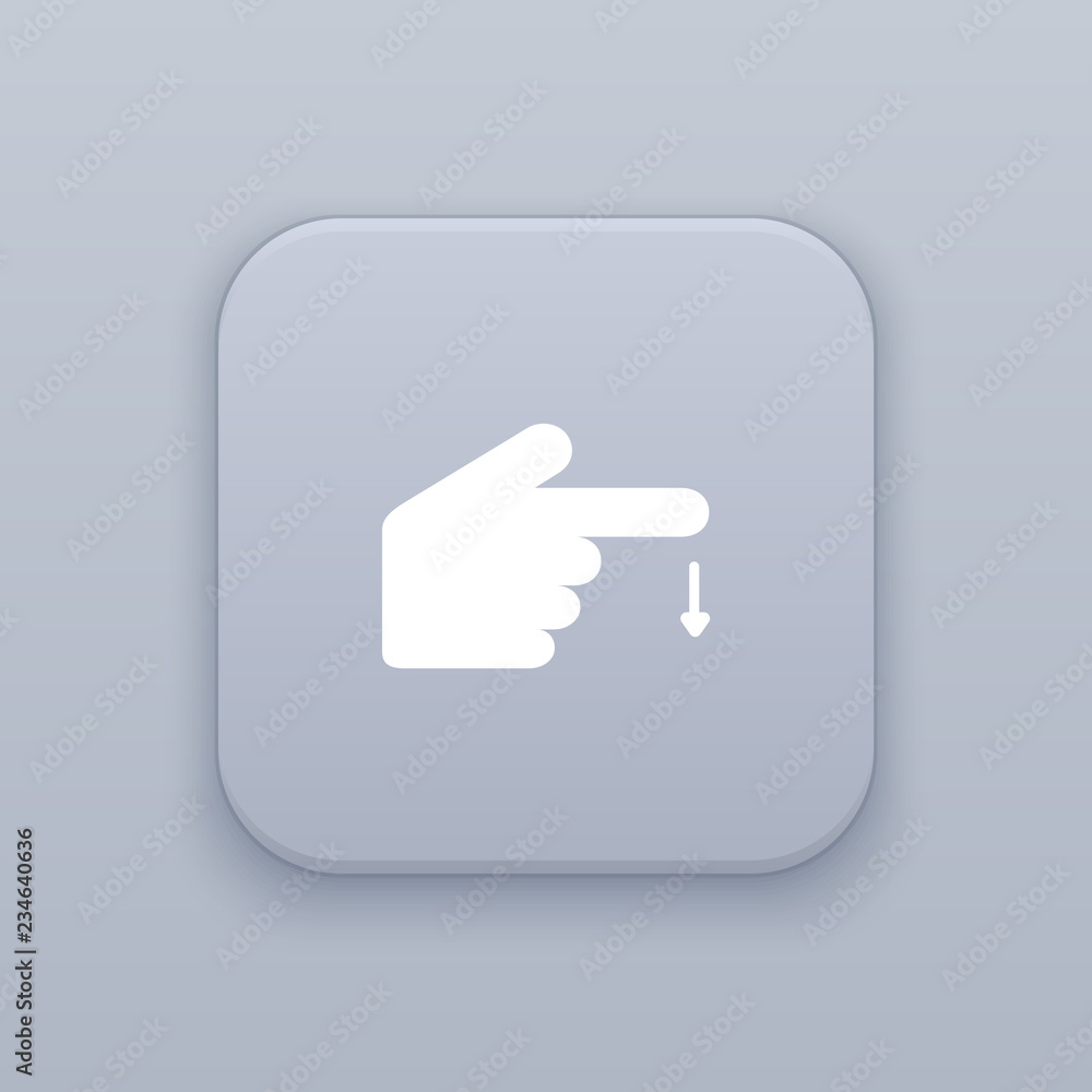 Poster gesture hand slide down gray vector button with white icon