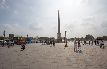 PARIS, FRANCE, SEPTEMBER 5, 2018 - Place de la Concorde with Egyptian Obelisk of Luxor in Paris, France.