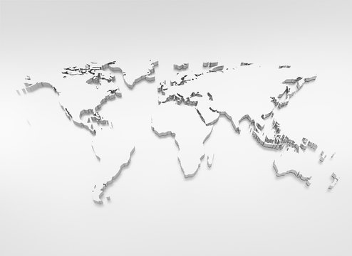 World map blue silver 3d illustration