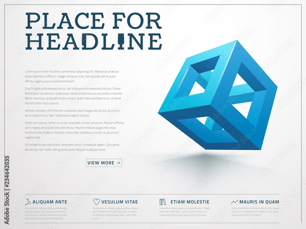 Poster typographic template with 3d design element. vector illustration.