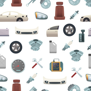 Vector car parts pattern or background illustration. Elements for auto service