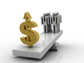 3d illustration balancing Business Network with dollar 