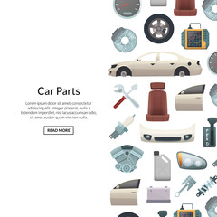 Vector car parts background illustration with text place. Poster for auto service