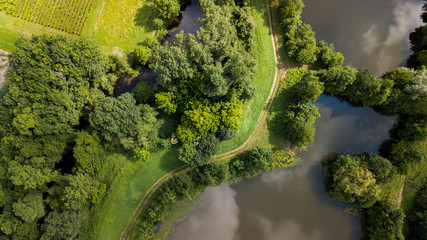 Top view of beautiful landscape with lake and river