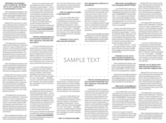 Newspaper sample with copy space for your text on the blurred columns background. Mockup for tabloid. Blurred text of paper columns with blank space for your news. Sample of black and white journal