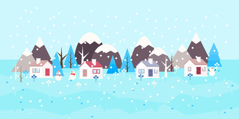 Obraz na płótnie Canvas Winter landscape background with cottage.