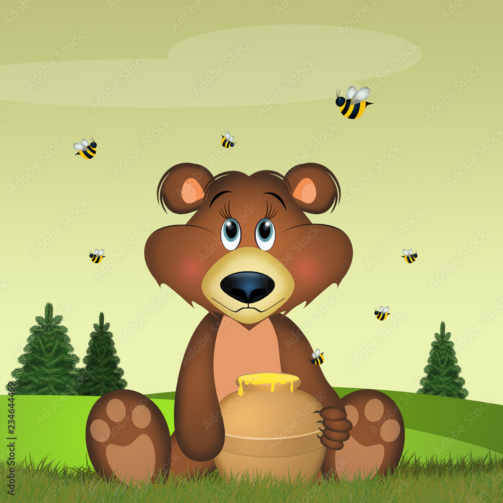 Wall mural illustration of bear eat honey