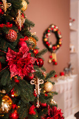 Beautiful Christmas Balls Hanged On The Christmas Tree Branch