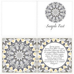 Cards or Invitations set with mandala design . The front and rear side. Vector illustration.