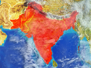 British India from space on model of planet Earth with country borders. Extremely fine detail of planet surface and clouds.