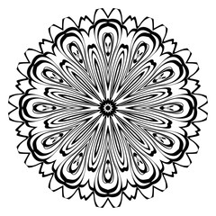 Hand-Drawn Henna Ethnic Mandala. Circle lace ornament. Vector illustration. for coloring book, greeting card, invitation, tattoo. Anti-stress therapy pattern