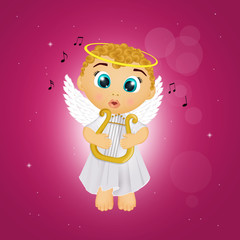 little angel plays the harp