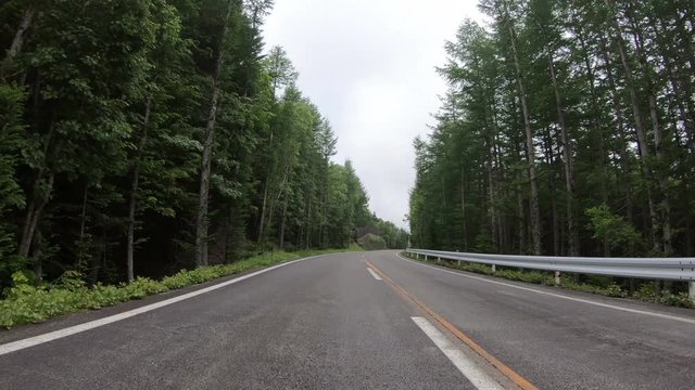 4K POV point of view car driving through countryside at Fuji mountain