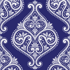 Blue and white floral seamless pattern. Vintage vector, paisley elements. Traditional,Turkish, Indian motifs. Great for fabric and textile, wallpaper, packaging or any desired idea.